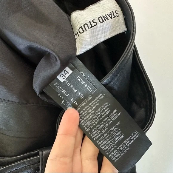 Stand Studio Polly Biker Black Leather Moto Jacket Womens 34 US XS 0 2 - Picture 9 of 12